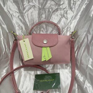 Unused Longchamp Original Mini Handbag Petal Pink Canvas Crossbody Tote XS